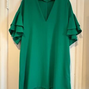 Green Ruffle Sleeve Dress